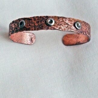Copper Bracelet Hand Hammered Stone Textured 3 Rivets