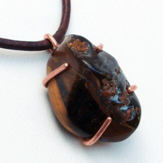 Gold Tiger Eye Pendant in Copper Prong Setting