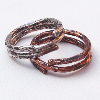 Sterling Silver and Copper Spiral Unisex Boho Rings Heavily Textured Size 8