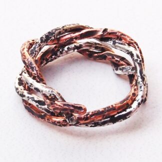 Sterling Silver and Copper Entwined Spiral Unisex Boho Rings Heavily Textured Size 5.5