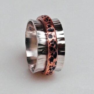 Sterling Silver and Copper Spinner Ring Size 11 Hammer Textured