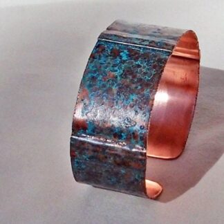 Copper Cuff Bracelet Fold Formed Textured Hand Hammered Flame Rainbow Patina