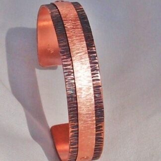 Copper Bracelet with Patinated Bark Texture and Bark Textured Copper Overlay Handmade