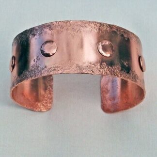 Bark Textured Edges Four Rivets Copper Cuff Glossy Bracelet