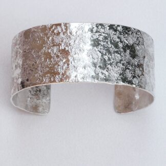Sterling Silver Cuff Hand Hammered Brushed Stone Textured Fold Formed