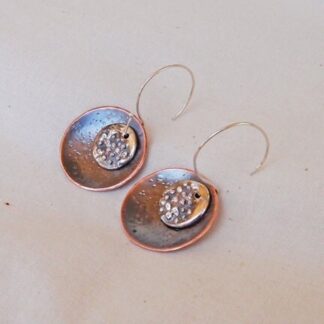 Bronze and Fine Silver Earrings Double Disc Handmade with Red Patina
