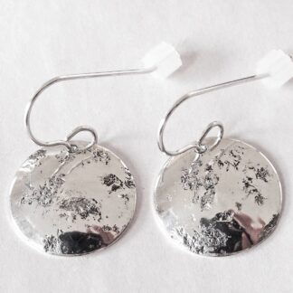 Sterling Silver Disc Earrings Stone Textured Slightly Domed Hand Made 0.75 Inch Diameter