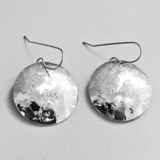 Sterling Silver Disc Earrings Textured and Domed Handmade 1.25 Inch Diameter