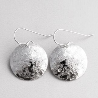Sterling Silver Disc Earrings Stone Textured and Domed Handmade 1 Inch Diameter