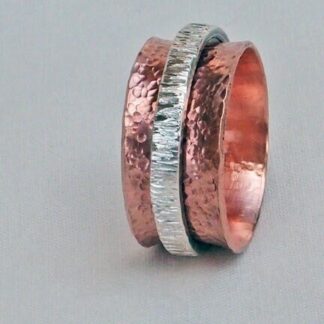 Sterling Silver and Copper Entwined Spiral Unisex Boho Rings Heavily Textured Size 5.5