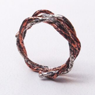Sterling Silver and Copper Entwined Spiral Unisex Boho Rings Heavily Textured Size 9.25