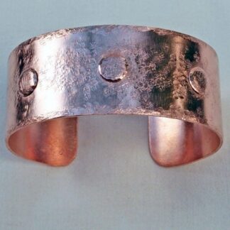 Linen Textured Copper Cuff Glossy Bracelet with Three Rivets