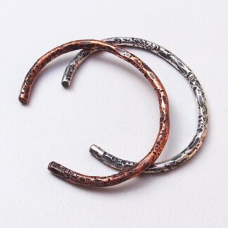 Sterling Silver and Copper Boho Textured Unisex Bracelets, Set of Two, Size Small