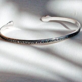 Hand Hammered Hash Textured Sterling Silver Bracelet Handmade
