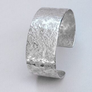 Sterling Silver Cuff Bracelet Stone Textured 1 Inch Wide Medium Size