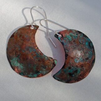 Bronze and Fine Silver Earrings Double Disc Handmade with Red Patina