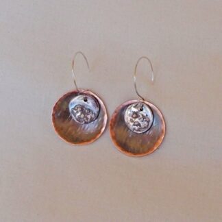 Hammer Textured Copper and Fine Silver Double Disc Earrings Handmade