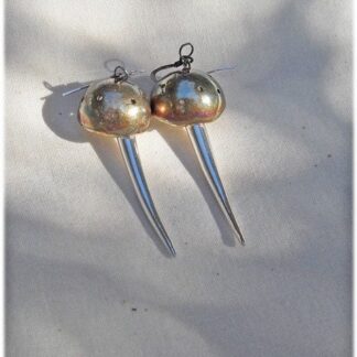 Hammered Bronze and Egg Shell Textured Fine Silver Double Disc Earrings Handmade