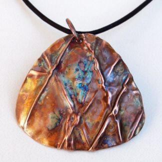 Copper Pendant Large Fold-Formed Domed With Flame Patina