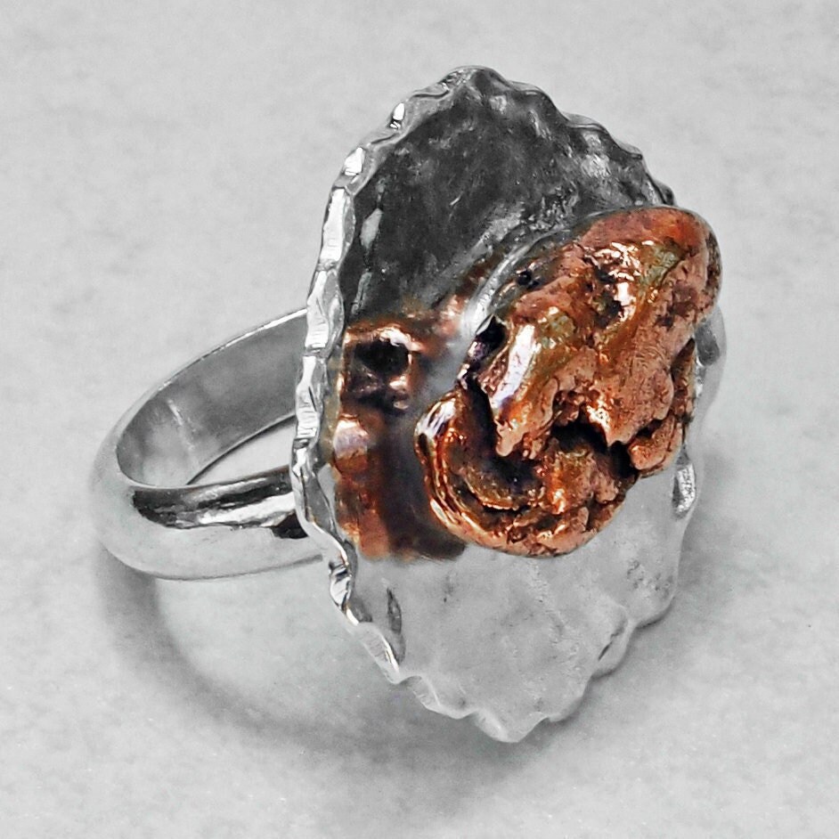 Sterling Silver Ring with Copper Nugget Size 8 - MetalSmitten.com