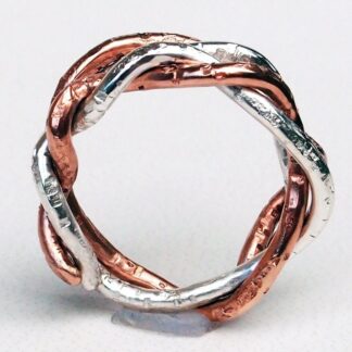 Sterling Silver and Copper Entwined Spiral Unisex Boho Rings Heavily Textured Size 8