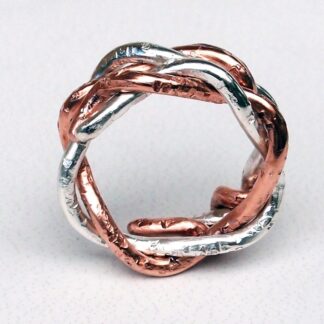 Sterling Silver and Copper Entwined Spiral Unisex Boho Rings Heavily Textured Size 8