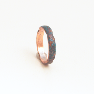 Pure Copper Size 7.75 Ring Hand Forged with Dark Blue Patina