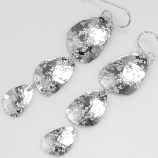 Handmade sterling silver egg-shaped triple-dangle earrings by MetalSmitten.com