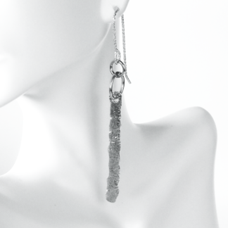 Handmade long flat textured sterling silver dangle earrings by MetalSmitten.com