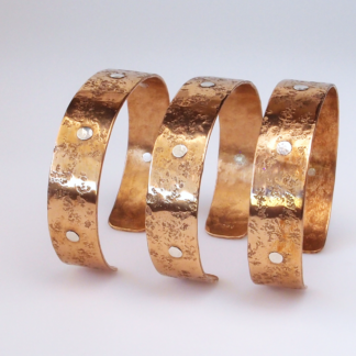 Handmade Copper Bracelet with Multiple Textures and LOS Patina in Three Sizes