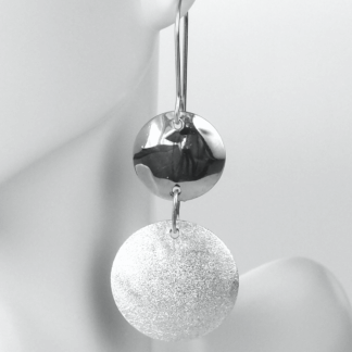 Handmade Sterling Silver Domed Dangle Discs in Glossy/Matte or Matte/Glossy Ea155